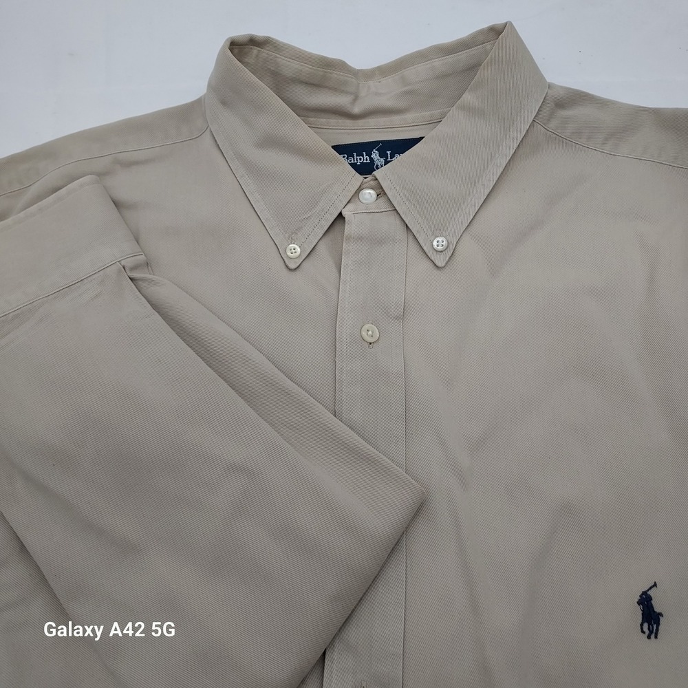 Ralph Lauren Big & Tall Mens 2XL Khaki Tan Cotton Twill Button Down Shirt